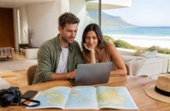 Stel die op een laptop vakantieopties vergelijkt voor hun volgende reis
